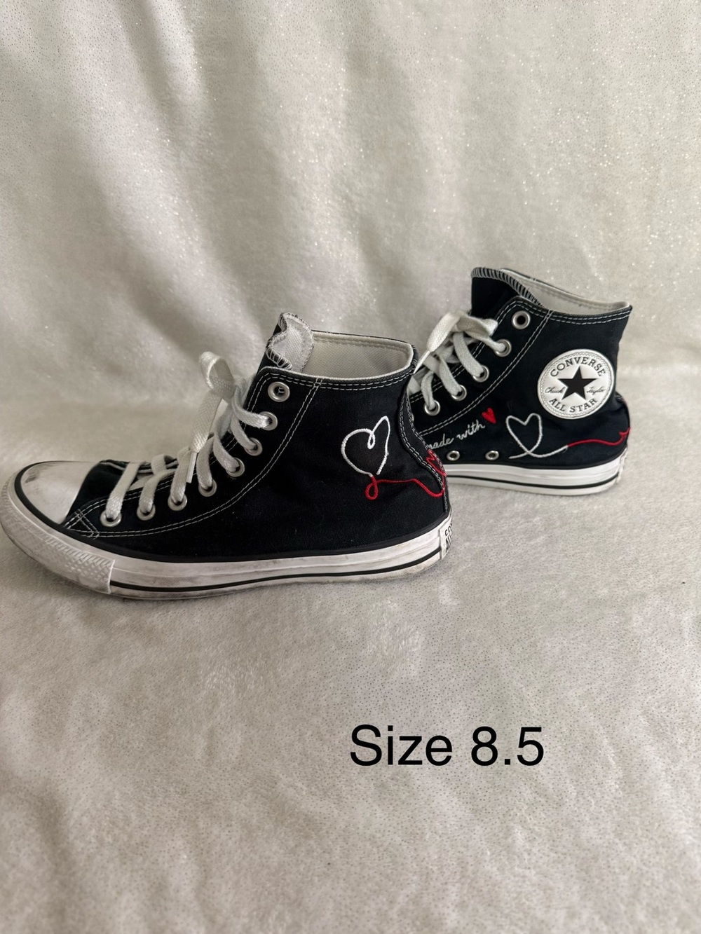 Converse Black High Top Sneakers with Heart Stitching “Made with Love”